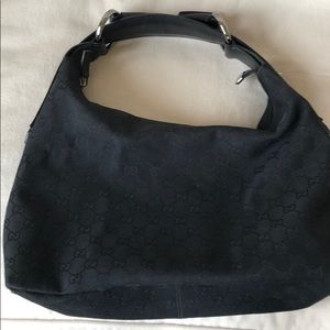 Authentic Gucci Black canvas hobo w/leather handle